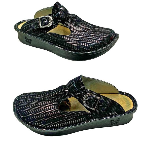 ALEGRIA  ALG-255Classic Blake Metallic Herringbone Clog Mules - Picture 1 of 12